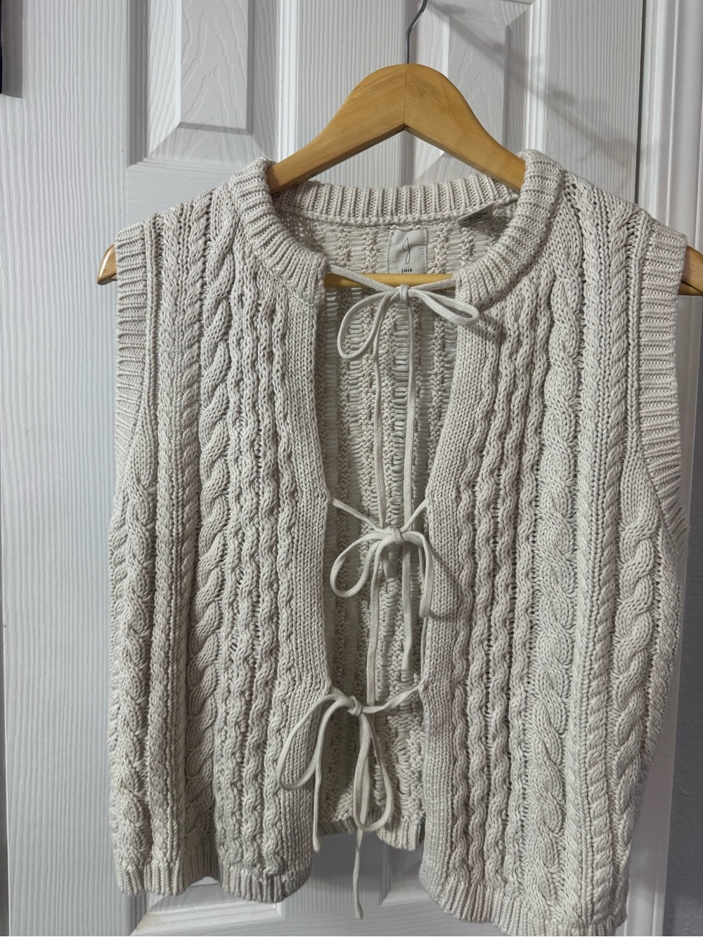 Joie Cream Cable-Knit Tie-Front Sweater Vest
